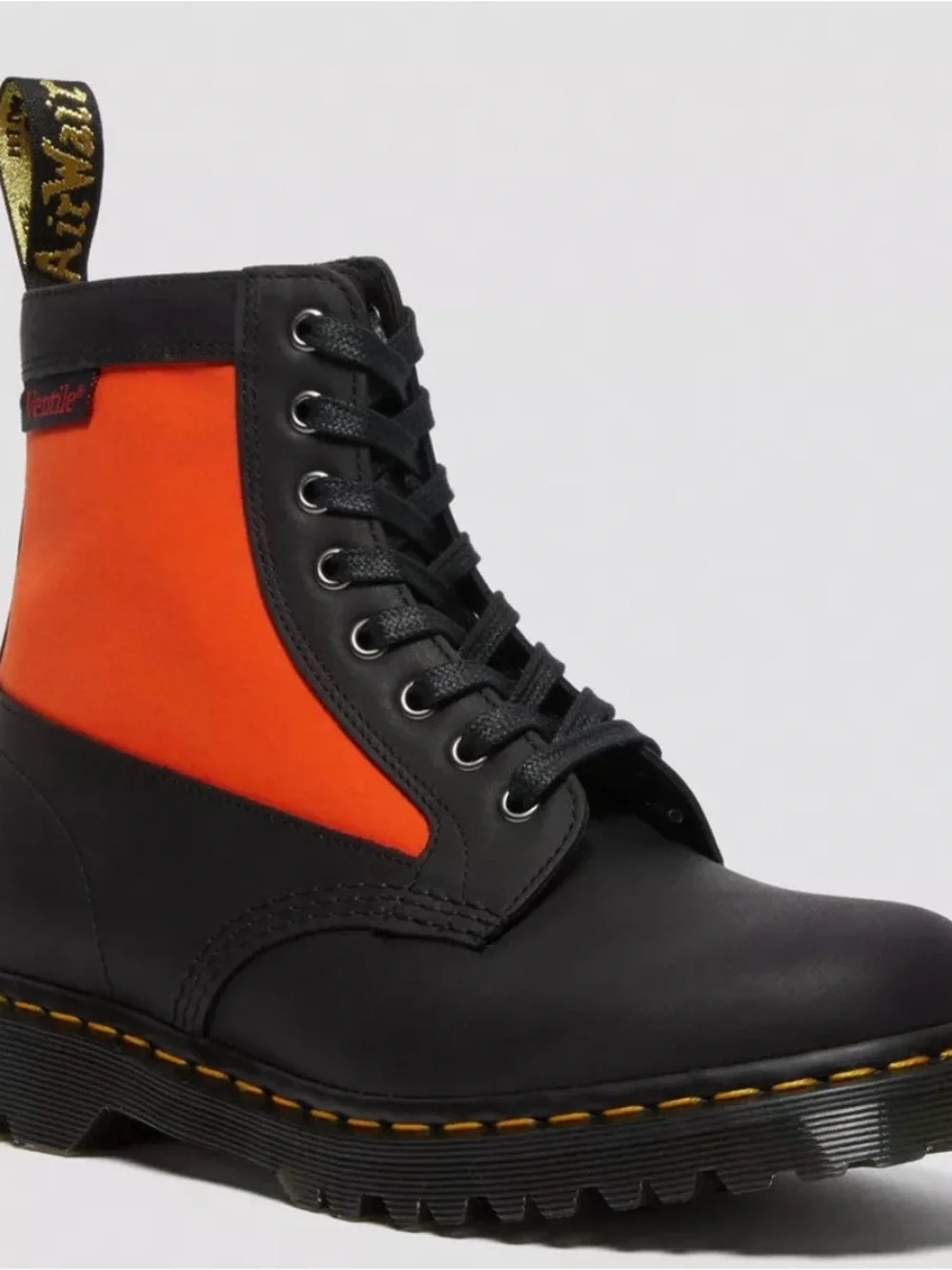 Dr. Martens 1460 Panel Made in England Black Orange Leather Lace-Up Combat Boot